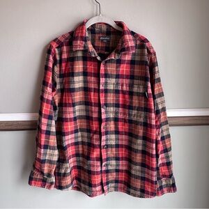 Eddie Bauer Red Orange Black Plaid Flannel Button Down